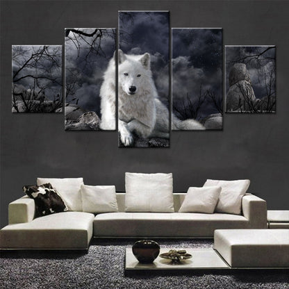 5 Panel Wolf Canvas Wall Art – Modern Animal Painting for Living Room Home Decor