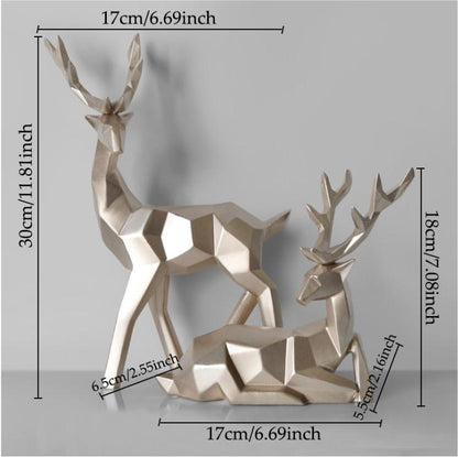 Nordic Geometric Deer Statue Set