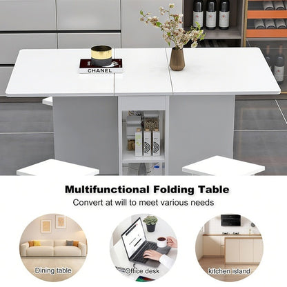 Folding Drop Leaf Dining Table Set for 4 – Space-Saving Modern Table with Storage & 4 Chairs