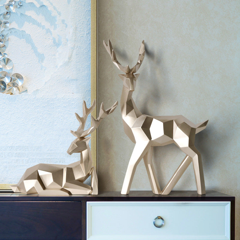 Nordic Geometric Deer Statue Set