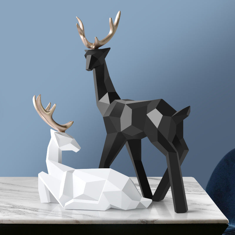 Nordic Geometric Deer Statue Set