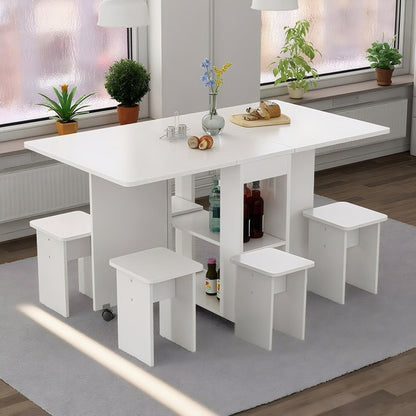 Folding Drop Leaf Dining Table Set for 4 – Space-Saving Modern Table with Storage & 4 Chairs