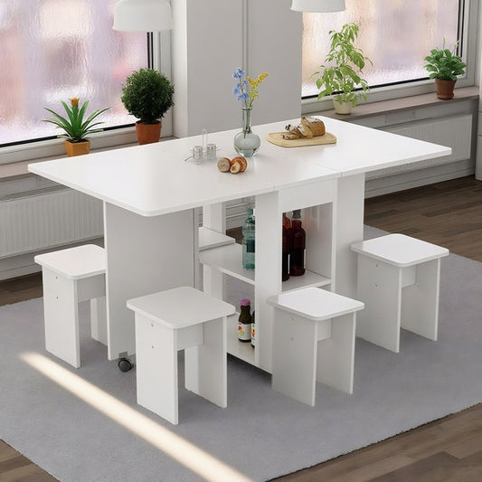 Folding Drop Leaf Dining Table Set for 4 – Space-Saving Modern Table with Storage & 4 Chairs