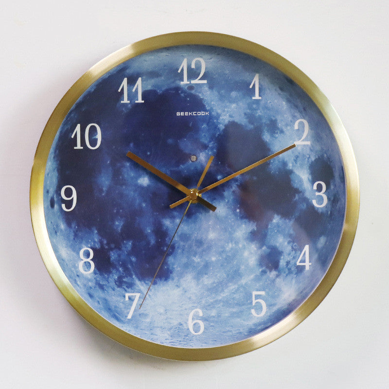 12-Inch Blue Moon Wall Clock – Luminous Silent Wall Decor