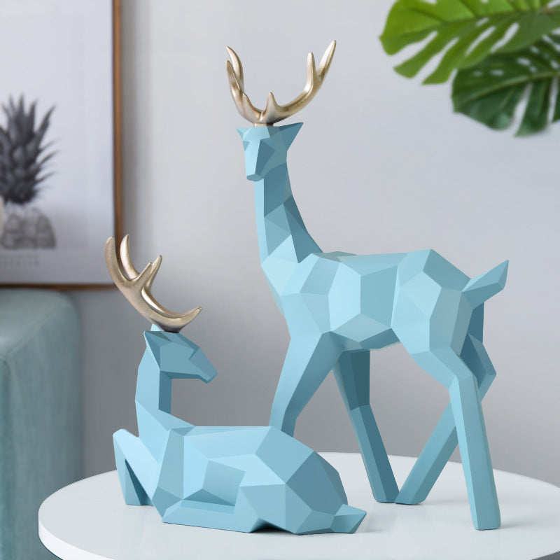 Nordic Geometric Deer Statue Set