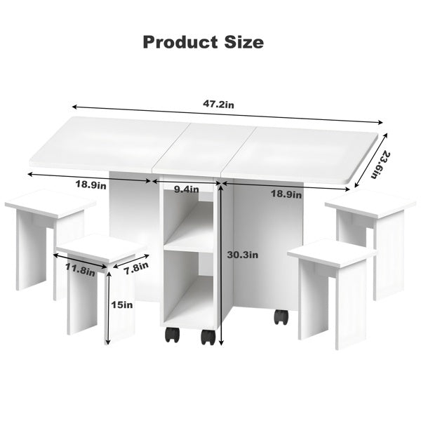 Folding Drop Leaf Dining Table Set for 4 – Space-Saving Modern Table with Storage & 4 Chairs