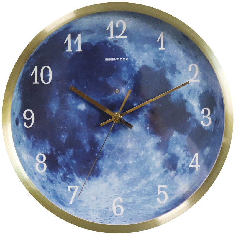 12-Inch Blue Moon Wall Clock – Luminous Silent Wall Decor