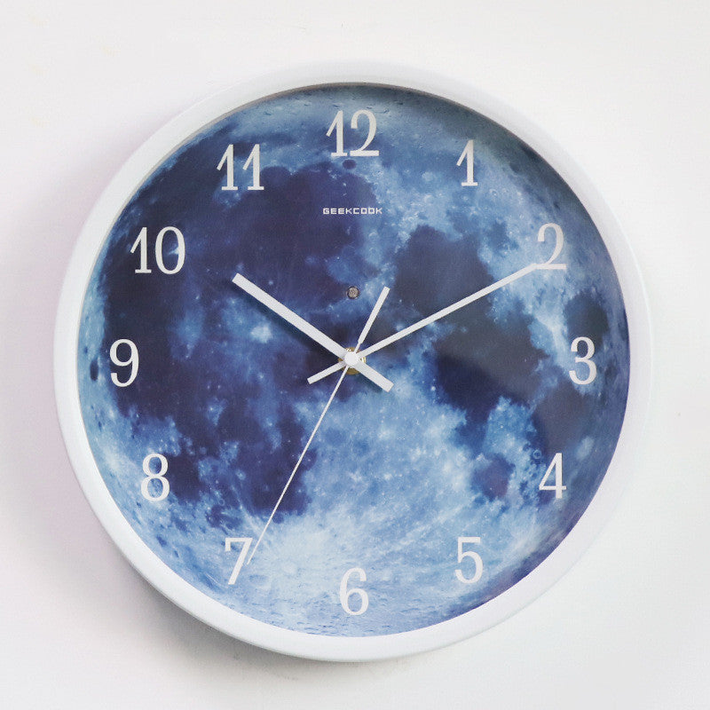 12-Inch Blue Moon Wall Clock – Luminous Silent Wall Decor