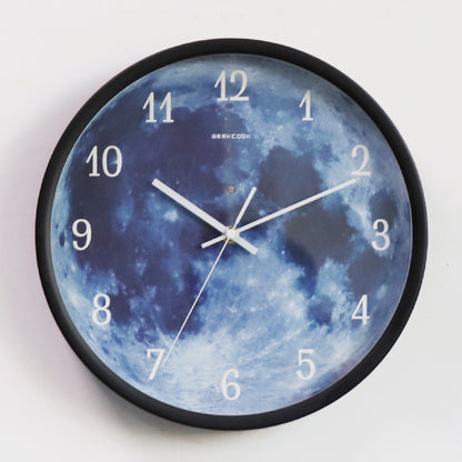 12-Inch Blue Moon Wall Clock – Luminous Silent Wall Decor