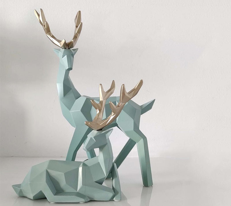 Nordic Geometric Deer Statue Set