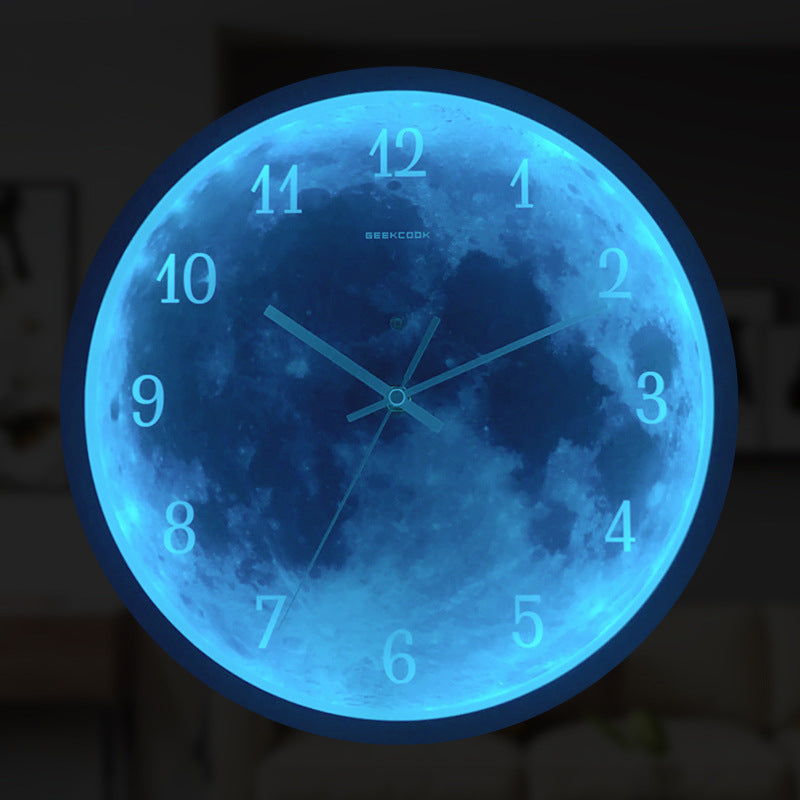 12-Inch Blue Moon Wall Clock – Luminous Silent Wall Decor