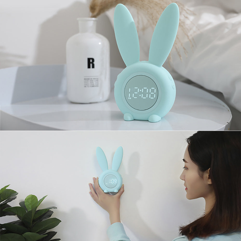 Cute Bunny Ear LED Alarm Clock with Night Light | Cozy Home Desk Decor