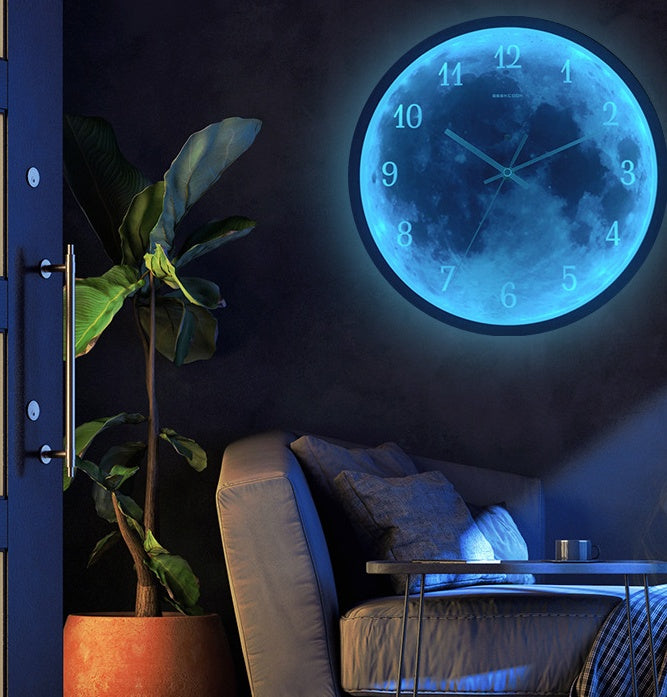12-Inch Blue Moon Wall Clock – Luminous Silent Wall Decor