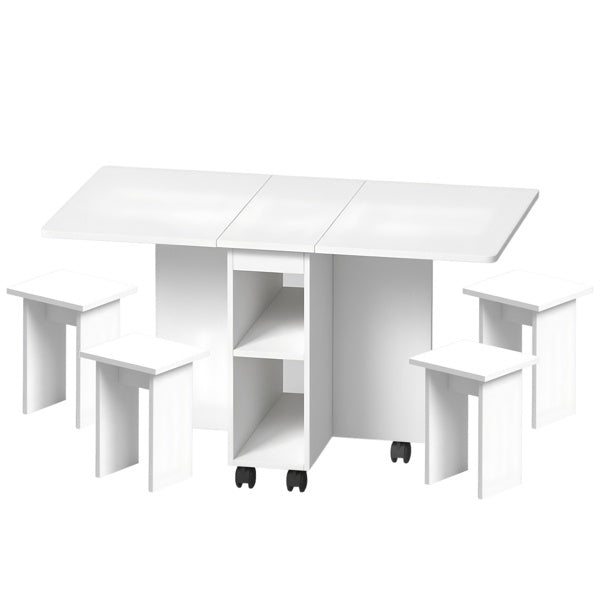 Folding Drop Leaf Dining Table Set for 4 – Space-Saving Modern Table with Storage & 4 Chairs